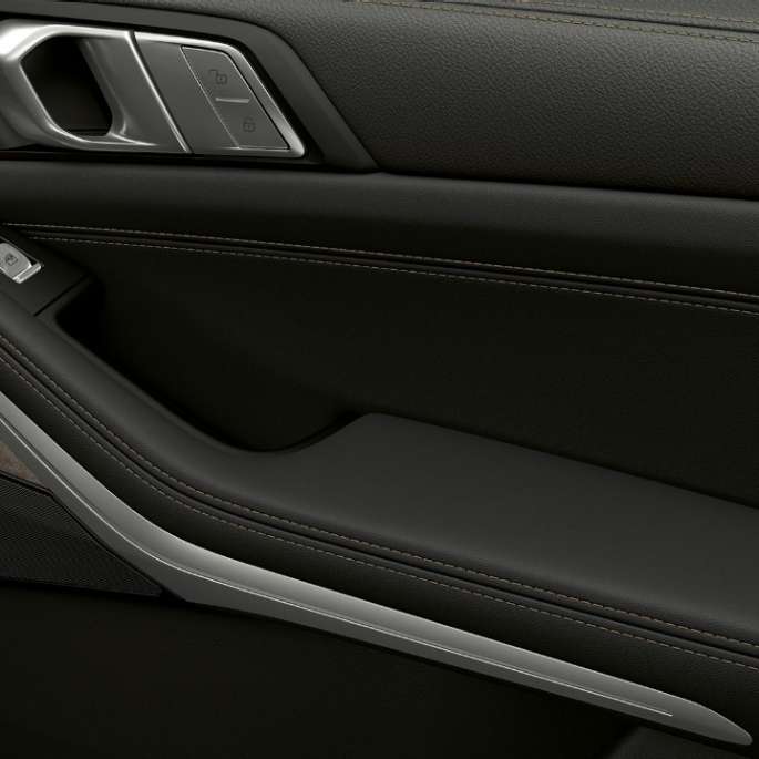 Close-up of the inner door of the BMW X7 SUV G07 with standard equipment features